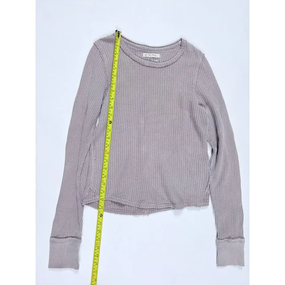 Free People We The Free Waffle Knit Thermal Top Taupe Minimalist Boho Coastal T